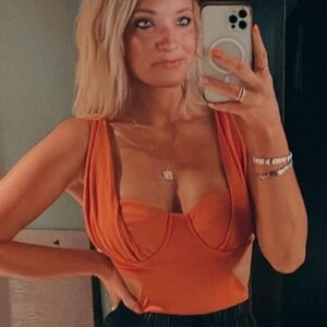 NBD (Revolve) Nicolina Bodysuit; Orange Bodysuit, Size Small